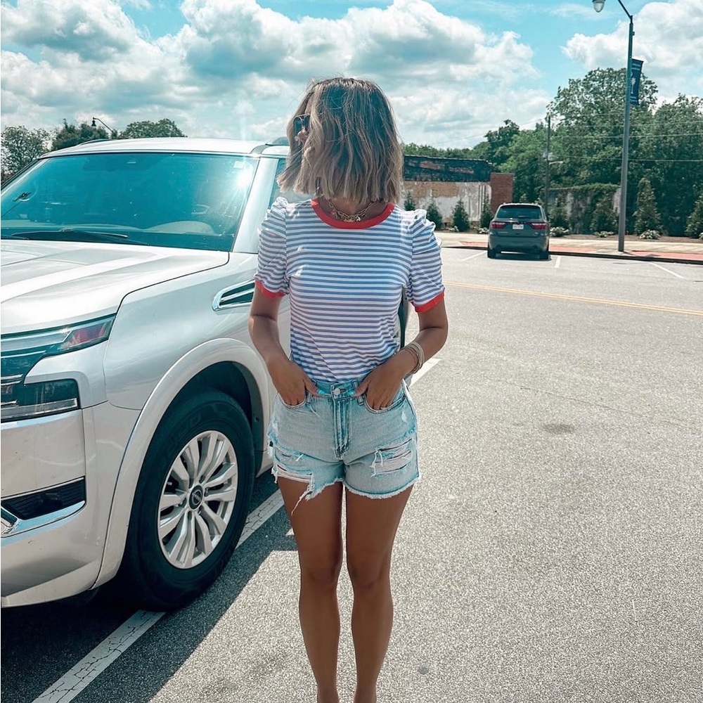 Striped T-Shirt with ruched sleeves